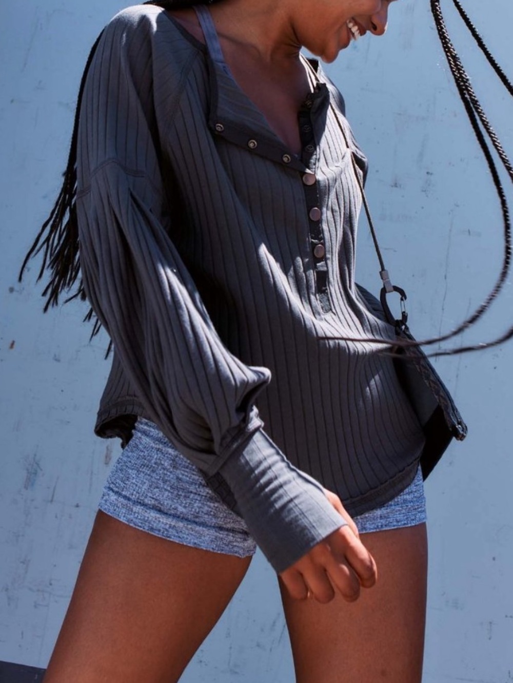 Free People Movement Bella Layer Oversized Top Ribbed Shadow Grey Size Small